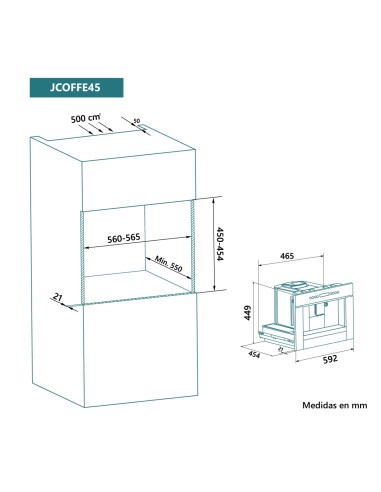 Cafetera automática integrable 45 cm Cristal Negro