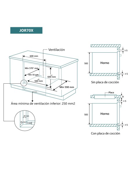 Horno 8 funciones Inox y Cristal Negro