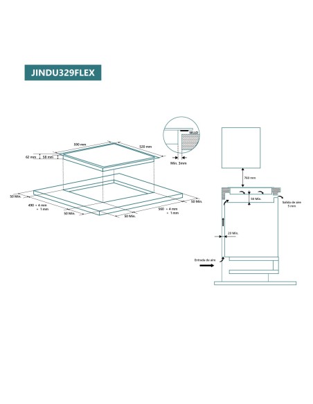 Placa de inducción flexible 60 cm 3 zonas de cocinado