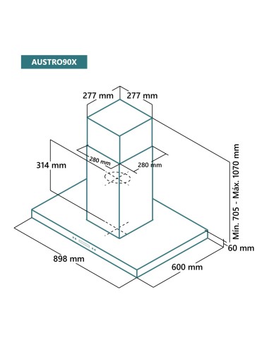 Campana de isla en forma de T 90 cm Inox