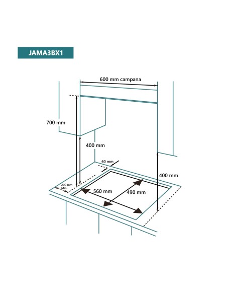 Encimera de gas 60 cm 3 fuegos