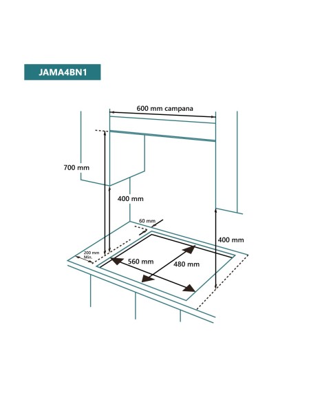 Encimera de gas 60 cm 4 fuegos