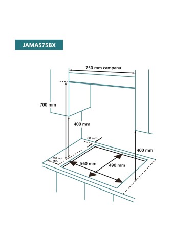Encimera de gas 75 cm 5 fuegos