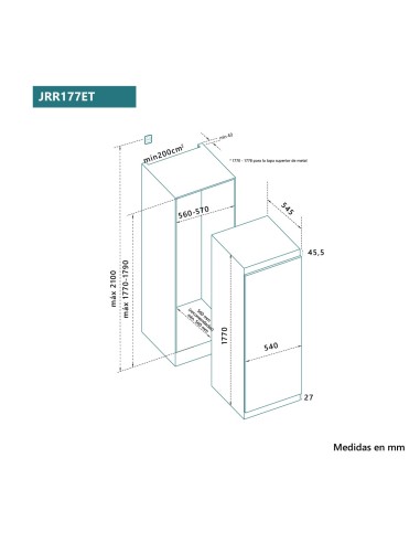 Frigorífico vertical de 1 puerta integrable 177x54 cm E