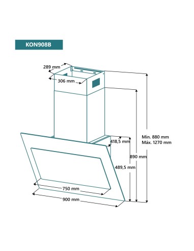 Campana de pared inclinada 90 cm Cristal Blanco