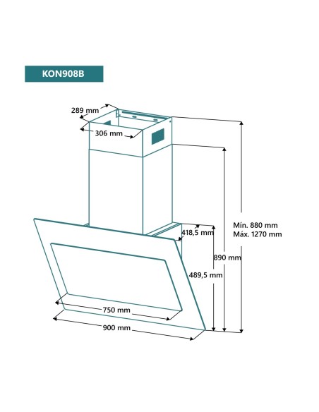 Campana de pared inclinada 90 cm Cristal Blanco