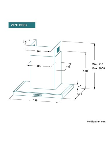Campana de pared 90 cm Inox
