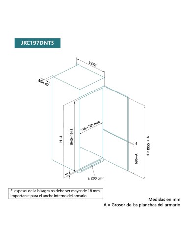 Frigorífico combi integrable 196x69 cm D
