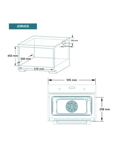 Horno 8 funciones 45 cm Inox y Cristal Negro